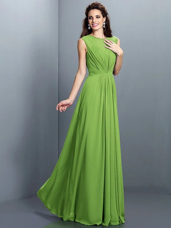 Charming High Neck Pleats Sleeveless Long Chiffon Bridesmaid Dresses - Image 14