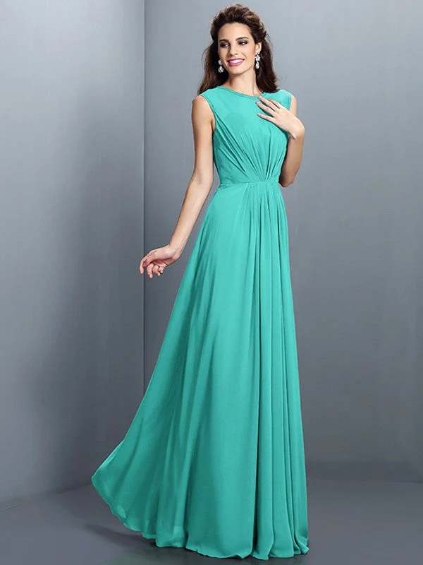 Charming High Neck Pleats Sleeveless Long Chiffon Bridesmaid Dresses - Image 15