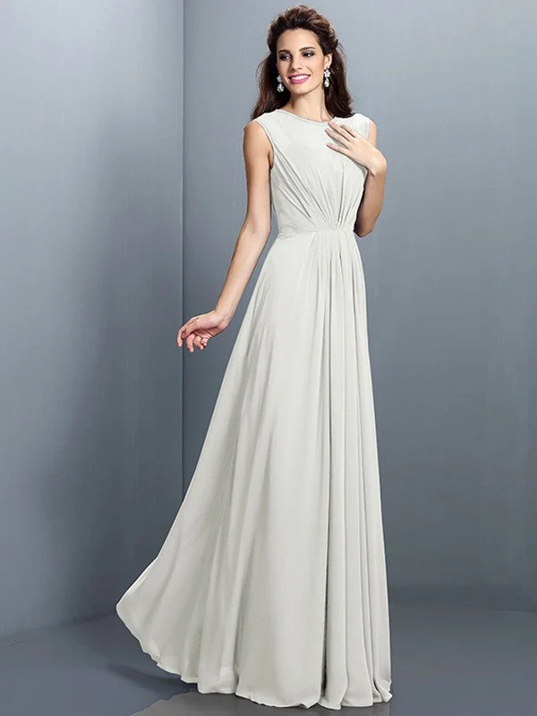 Charming High Neck Pleats Sleeveless Long Chiffon Bridesmaid Dresses - Image 16