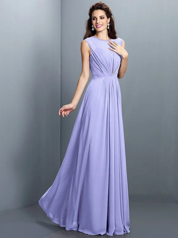 Charming High Neck Pleats Sleeveless Long Chiffon Bridesmaid Dresses - Image 17