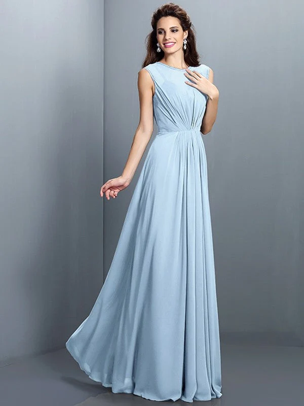 Charming High Neck Pleats Sleeveless Long Chiffon Bridesmaid Dresses - Image 18