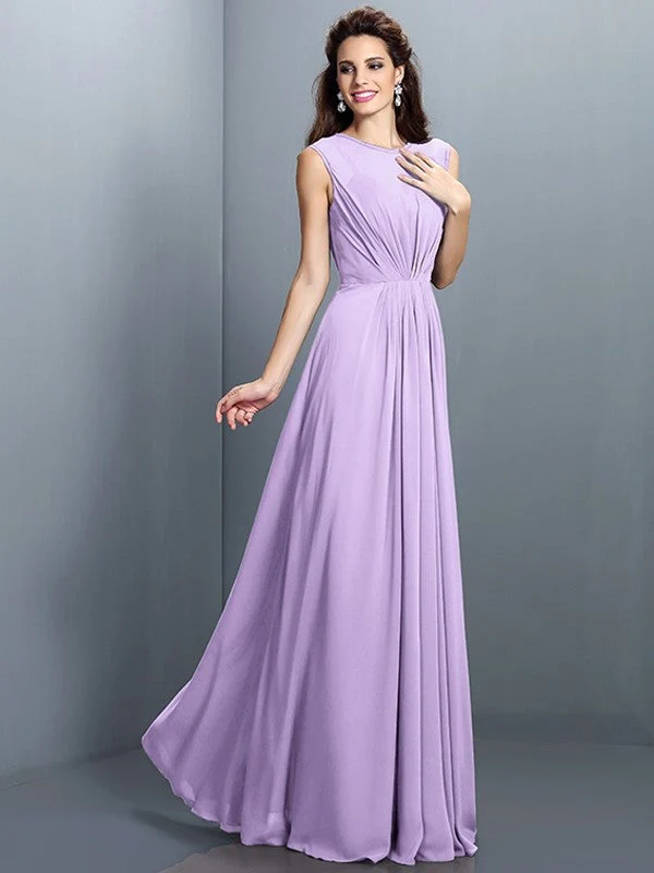Charming High Neck Pleats Sleeveless Long Chiffon Bridesmaid Dresses - Image 19
