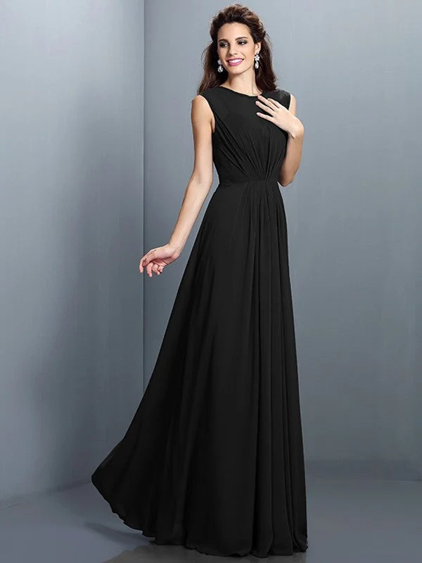 Charming High Neck Pleats Sleeveless Long Chiffon Bridesmaid Dresses - Image 2