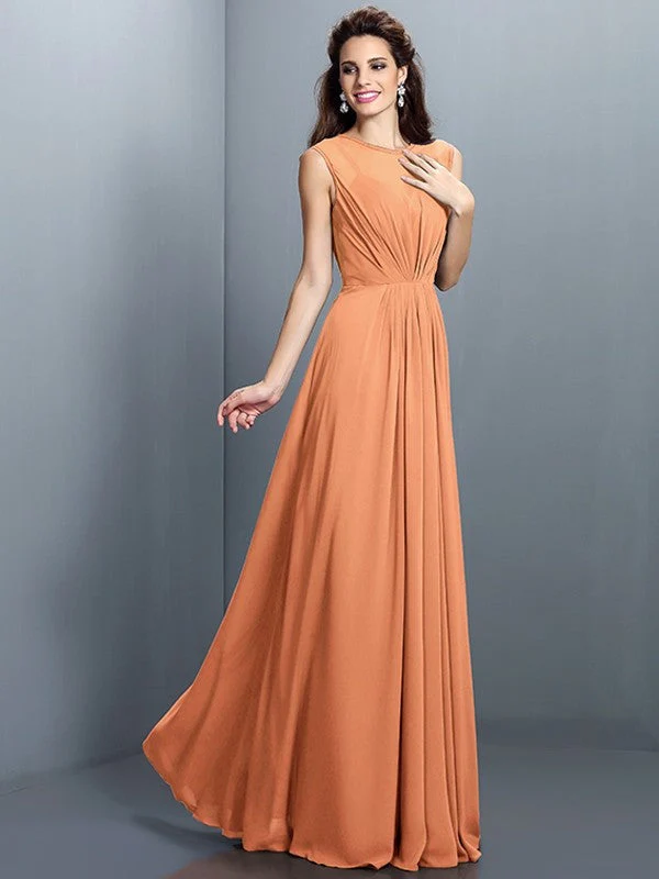 Charming High Neck Pleats Sleeveless Long Chiffon Bridesmaid Dresses - Image 20