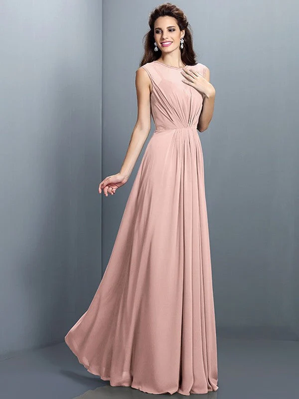 Charming High Neck Pleats Sleeveless Long Chiffon Bridesmaid Dresses - Image 21
