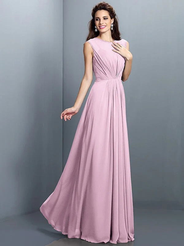 Charming High Neck Pleats Sleeveless Long Chiffon Bridesmaid Dresses - Image 22