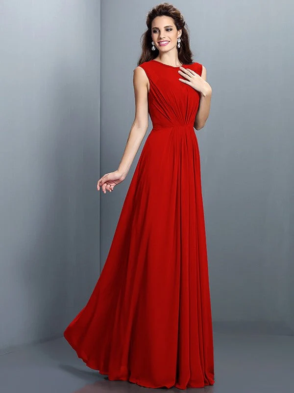 Charming High Neck Pleats Sleeveless Long Chiffon Bridesmaid Dresses - Image 23