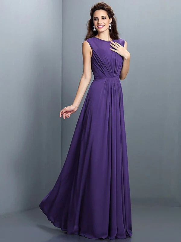 Charming High Neck Pleats Sleeveless Long Chiffon Bridesmaid Dresses - Image 24
