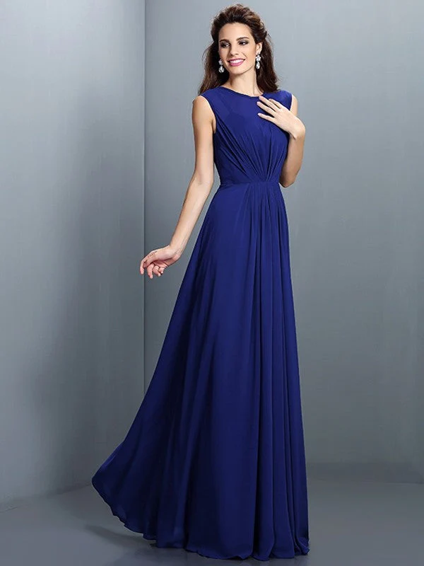 Charming High Neck Pleats Sleeveless Long Chiffon Bridesmaid Dresses - Image 25