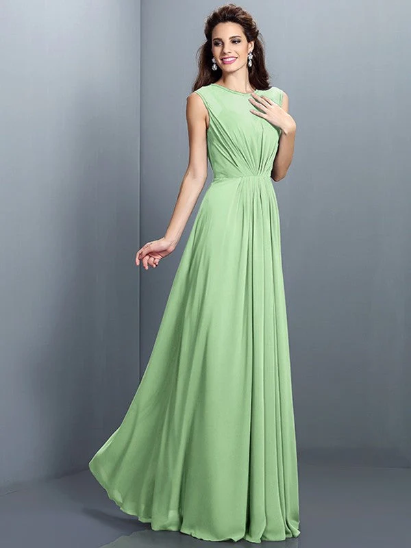Charming High Neck Pleats Sleeveless Long Chiffon Bridesmaid Dresses - Image 26