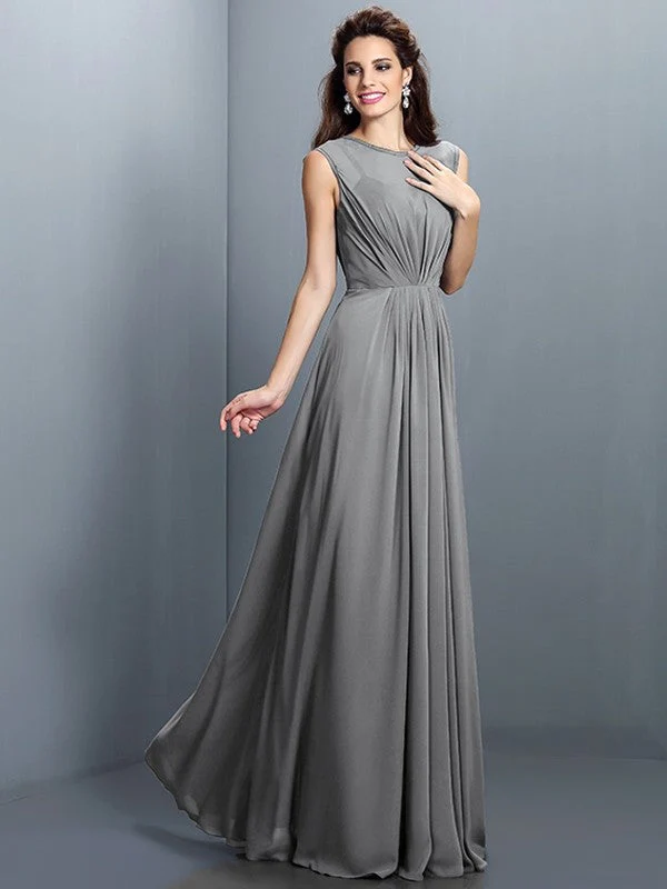 Charming High Neck Pleats Sleeveless Long Chiffon Bridesmaid Dresses - Image 27