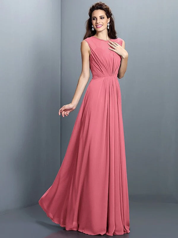 Charming High Neck Pleats Sleeveless Long Chiffon Bridesmaid Dresses - Image 28