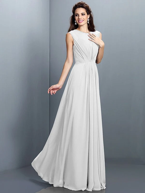 Charming High Neck Pleats Sleeveless Long Chiffon Bridesmaid Dresses - Image 29