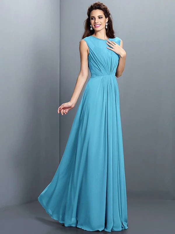 Charming High Neck Pleats Sleeveless Long Chiffon Bridesmaid Dresses - Image 3