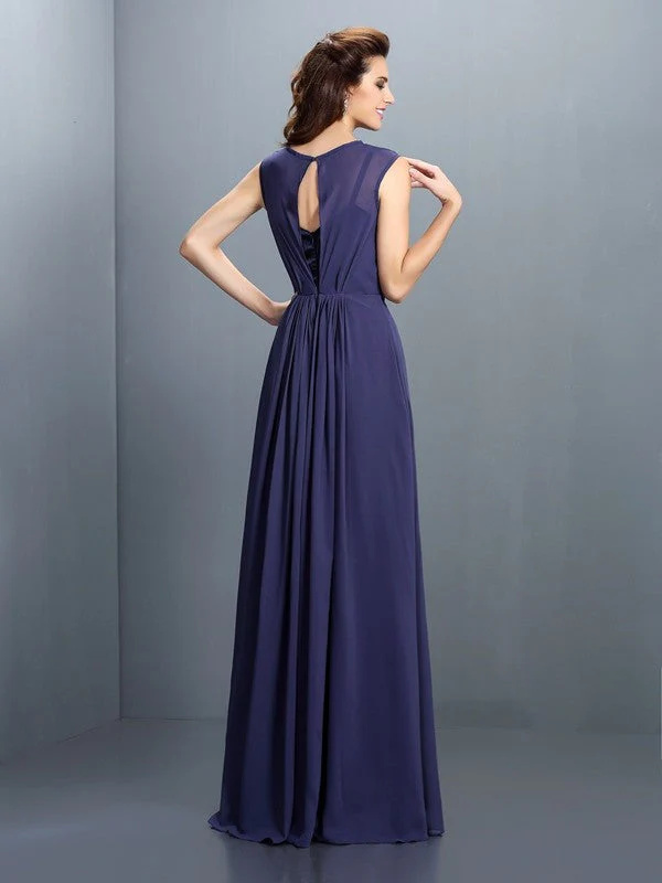 Charming High Neck Pleats Sleeveless Long Chiffon Bridesmaid Dresses - Image 30