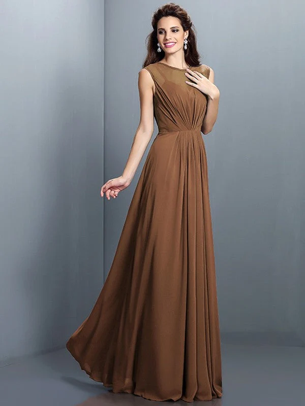 Charming High Neck Pleats Sleeveless Long Chiffon Bridesmaid Dresses - Image 4