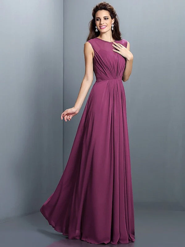Charming High Neck Pleats Sleeveless Long Chiffon Bridesmaid Dresses - Image 5