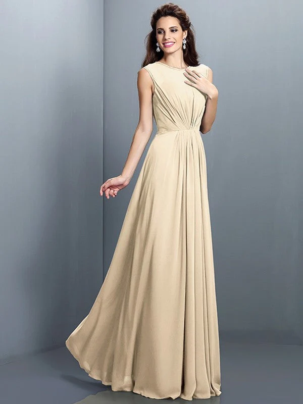 Charming High Neck Pleats Sleeveless Long Chiffon Bridesmaid Dresses - Image 6