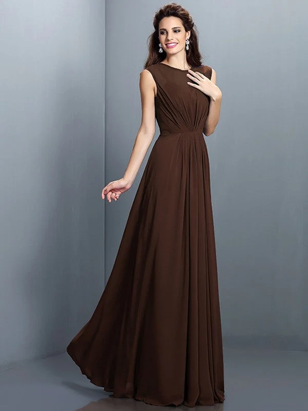 Charming High Neck Pleats Sleeveless Long Chiffon Bridesmaid Dresses - Image 7