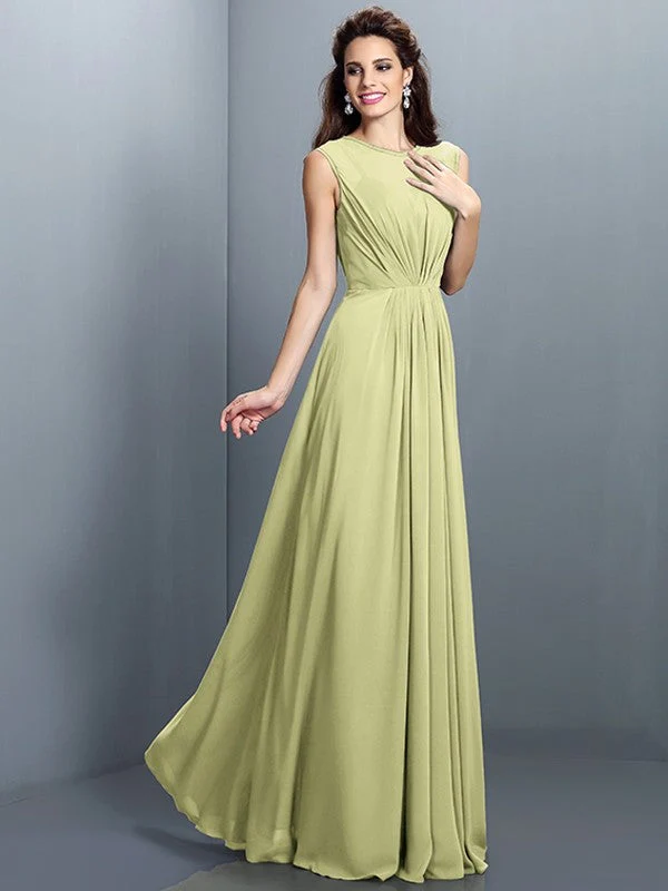 Charming High Neck Pleats Sleeveless Long Chiffon Bridesmaid Dresses - Image 8