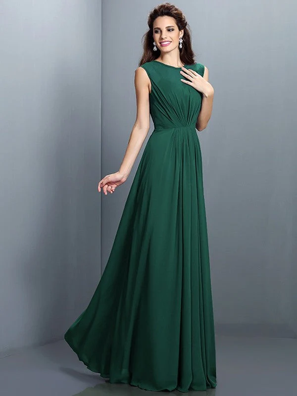 Charming High Neck Pleats Sleeveless Long Chiffon Bridesmaid Dresses - Image 9