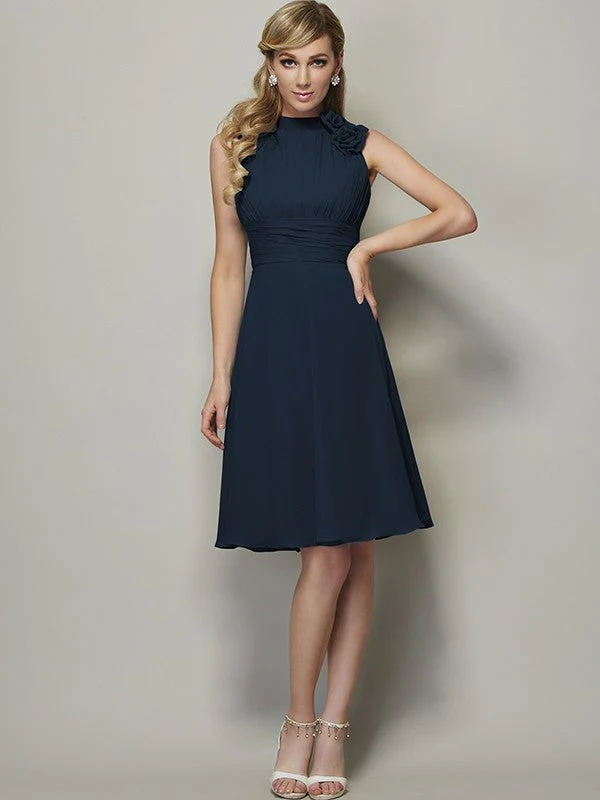Charming High Neck Sleeveless Pleats Short Chiffon Bridesmaid Dresses - Image 10