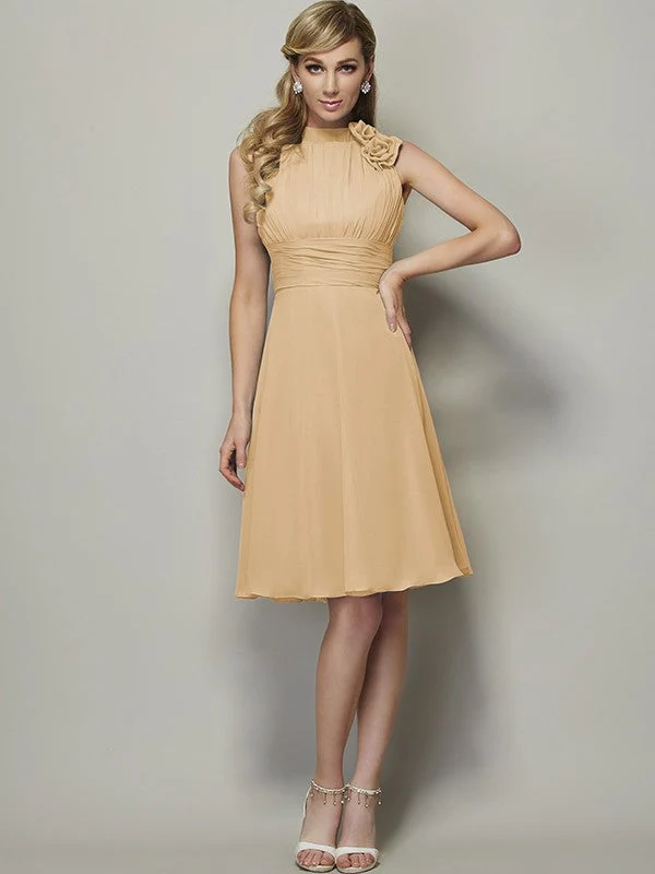 Charming High Neck Sleeveless Pleats Short Chiffon Bridesmaid Dresses - Image 11