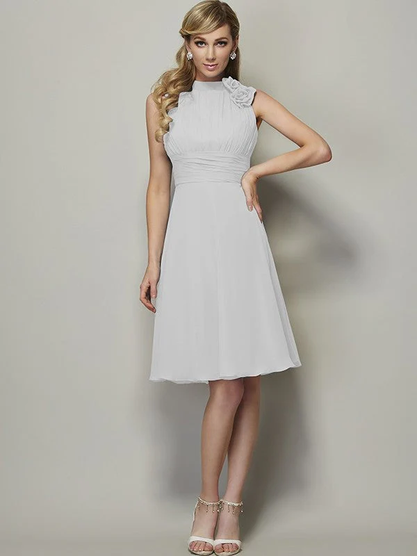 Charming High Neck Sleeveless Pleats Short Chiffon Bridesmaid Dresses - Image 18