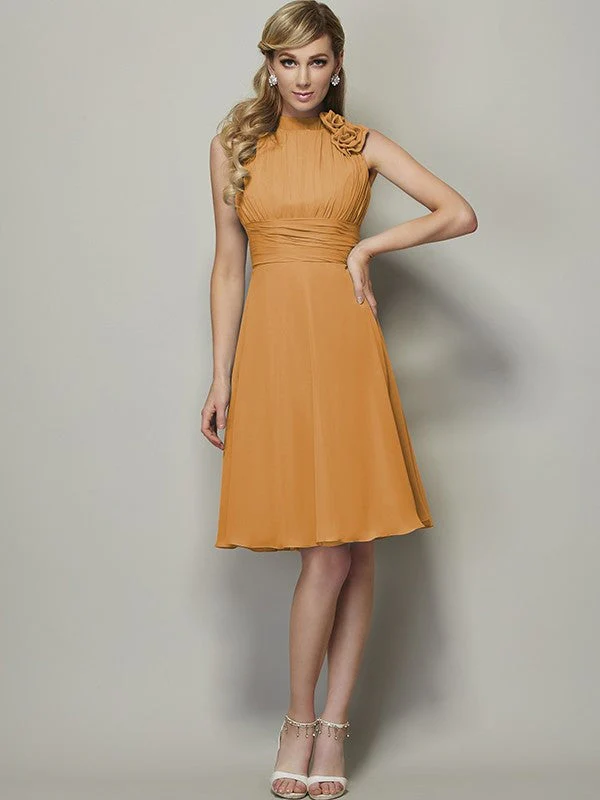 Charming High Neck Sleeveless Pleats Short Chiffon Bridesmaid Dresses - Image 19