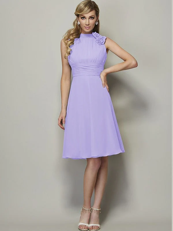 Charming High Neck Sleeveless Pleats Short Chiffon Bridesmaid Dresses - Image 20