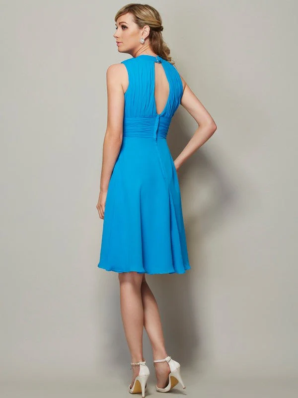 Charming High Neck Sleeveless Pleats Short Chiffon Bridesmaid Dresses - Image 30