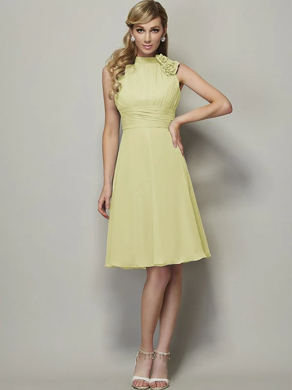Charming High Neck Sleeveless Pleats Short Chiffon Bridesmaid Dresses - Image 7