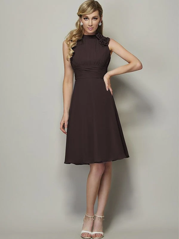 Charming High Neck Sleeveless Pleats Short Chiffon Bridesmaid Dresses - Image 8
