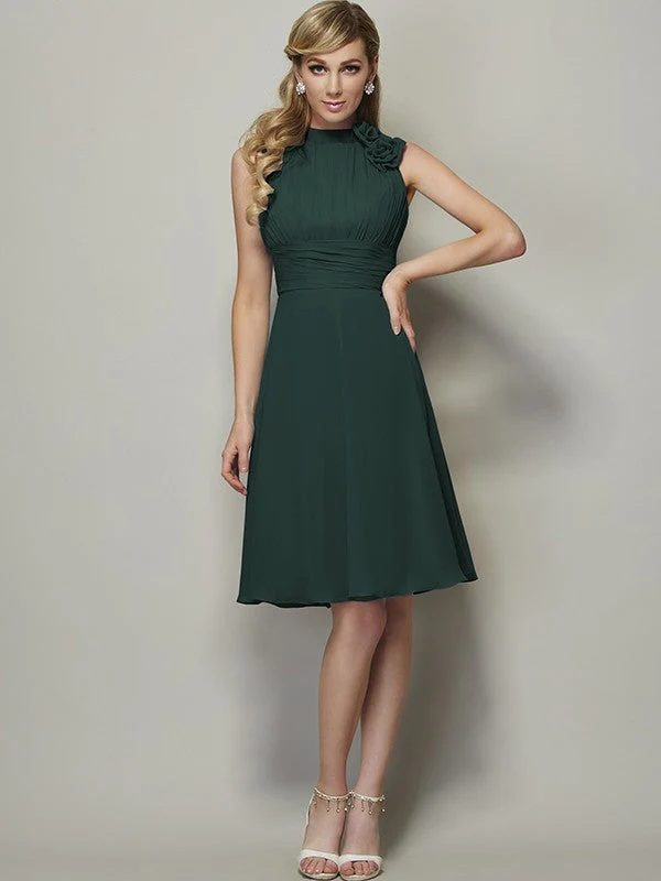 Charming High Neck Sleeveless Pleats Short Chiffon Bridesmaid Dresses - Image 9