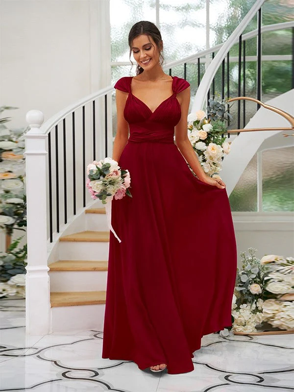 Classic Ruched V-Neck Jersey Sleeveless Bridesmaid Dresses - Image 10