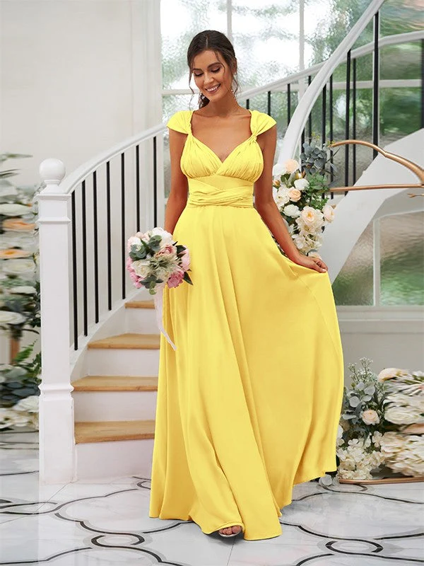 Classic Ruched V-Neck Jersey Sleeveless Bridesmaid Dresses - Image 13