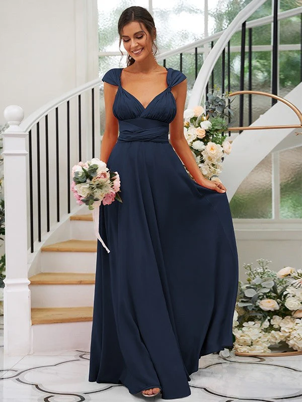 Classic Ruched V-Neck Jersey Sleeveless Bridesmaid Dresses - Image 15