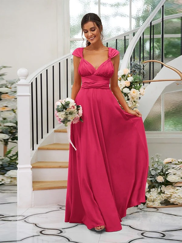 Classic Ruched V-Neck Jersey Sleeveless Bridesmaid Dresses - Image 16