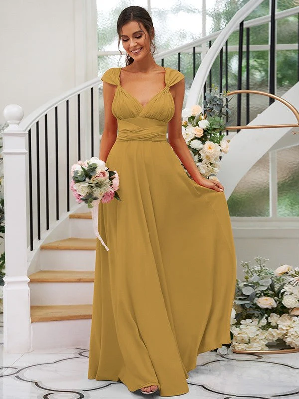 Classic Ruched V-Neck Jersey Sleeveless Bridesmaid Dresses - Image 17