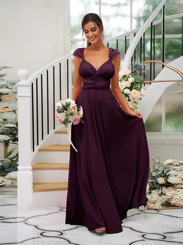 Classic Ruched V-Neck Jersey Sleeveless Bridesmaid Dresses - Image 18