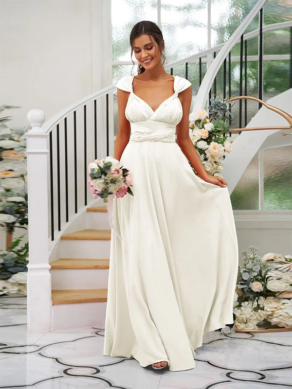Classic Ruched V-Neck Jersey Sleeveless Bridesmaid Dresses - Image 19