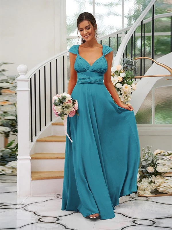 Classic Ruched V-Neck Jersey Sleeveless Bridesmaid Dresses - Image 20