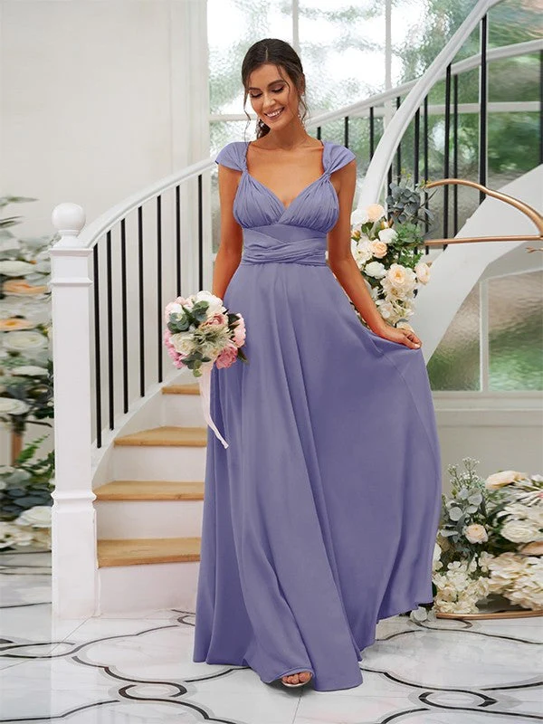 Classic Ruched V-Neck Jersey Sleeveless Bridesmaid Dresses - Image 21