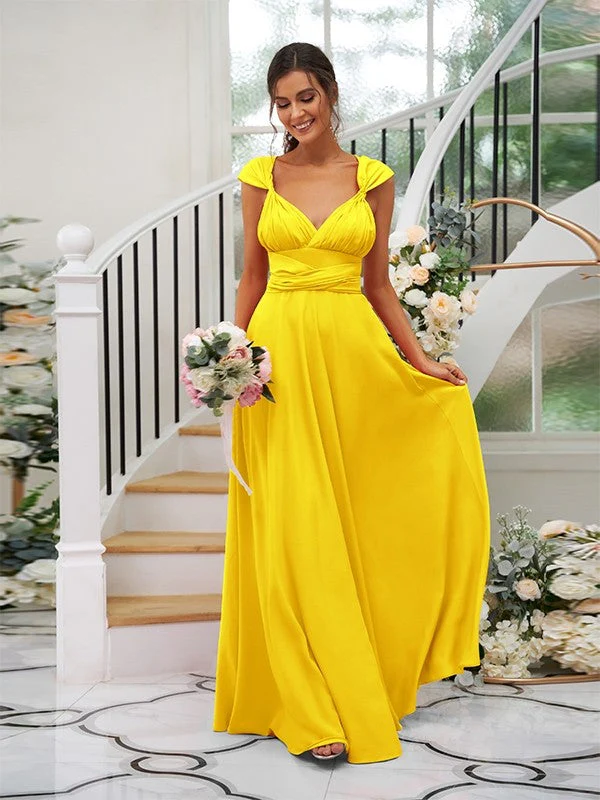 Classic Ruched V-Neck Jersey Sleeveless Bridesmaid Dresses - Image 22