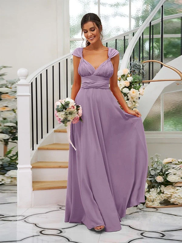 Classic Ruched V-Neck Jersey Sleeveless Bridesmaid Dresses - Image 23