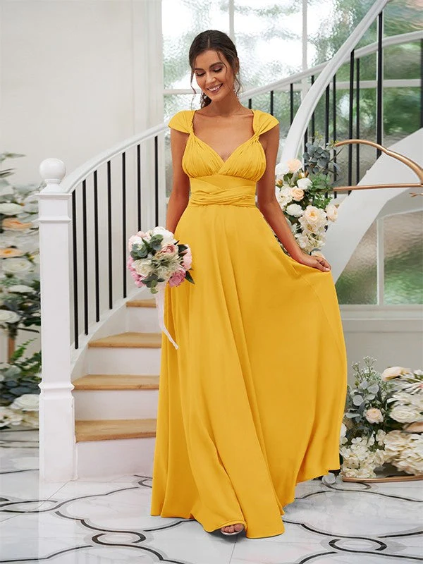 Classic Ruched V-Neck Jersey Sleeveless Bridesmaid Dresses - Image 24