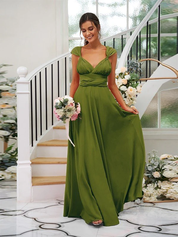 Classic Ruched V-Neck Jersey Sleeveless Bridesmaid Dresses - Image 25