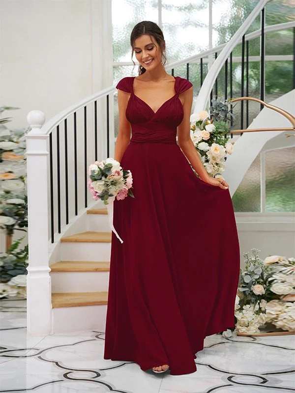 Classic Ruched V-Neck Jersey Sleeveless Bridesmaid Dresses - Image 26