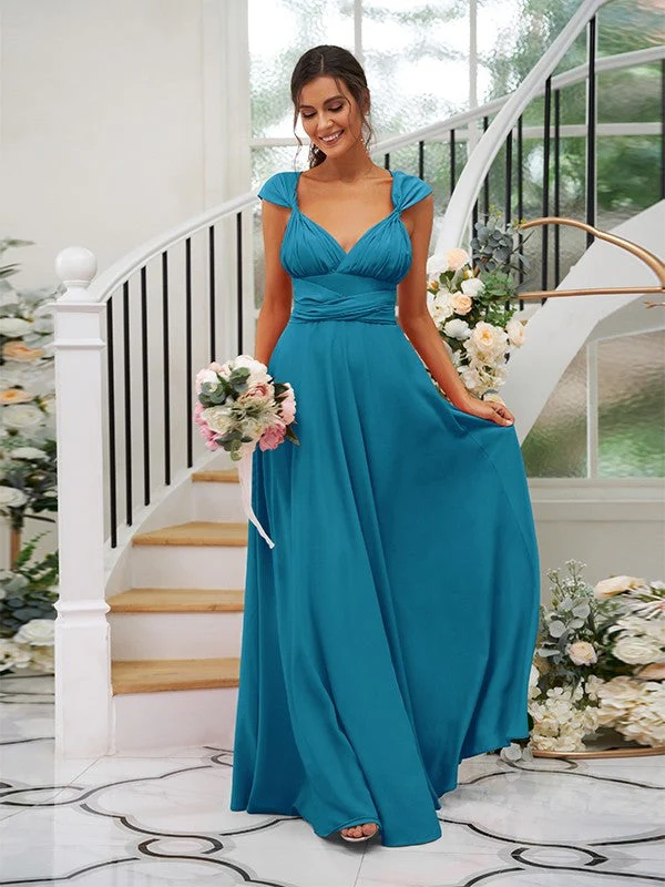 Classic Ruched V-Neck Jersey Sleeveless Bridesmaid Dresses - Image 27
