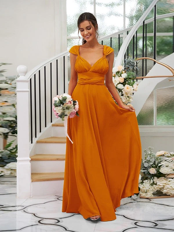 Classic Ruched V-Neck Jersey Sleeveless Bridesmaid Dresses - Image 28